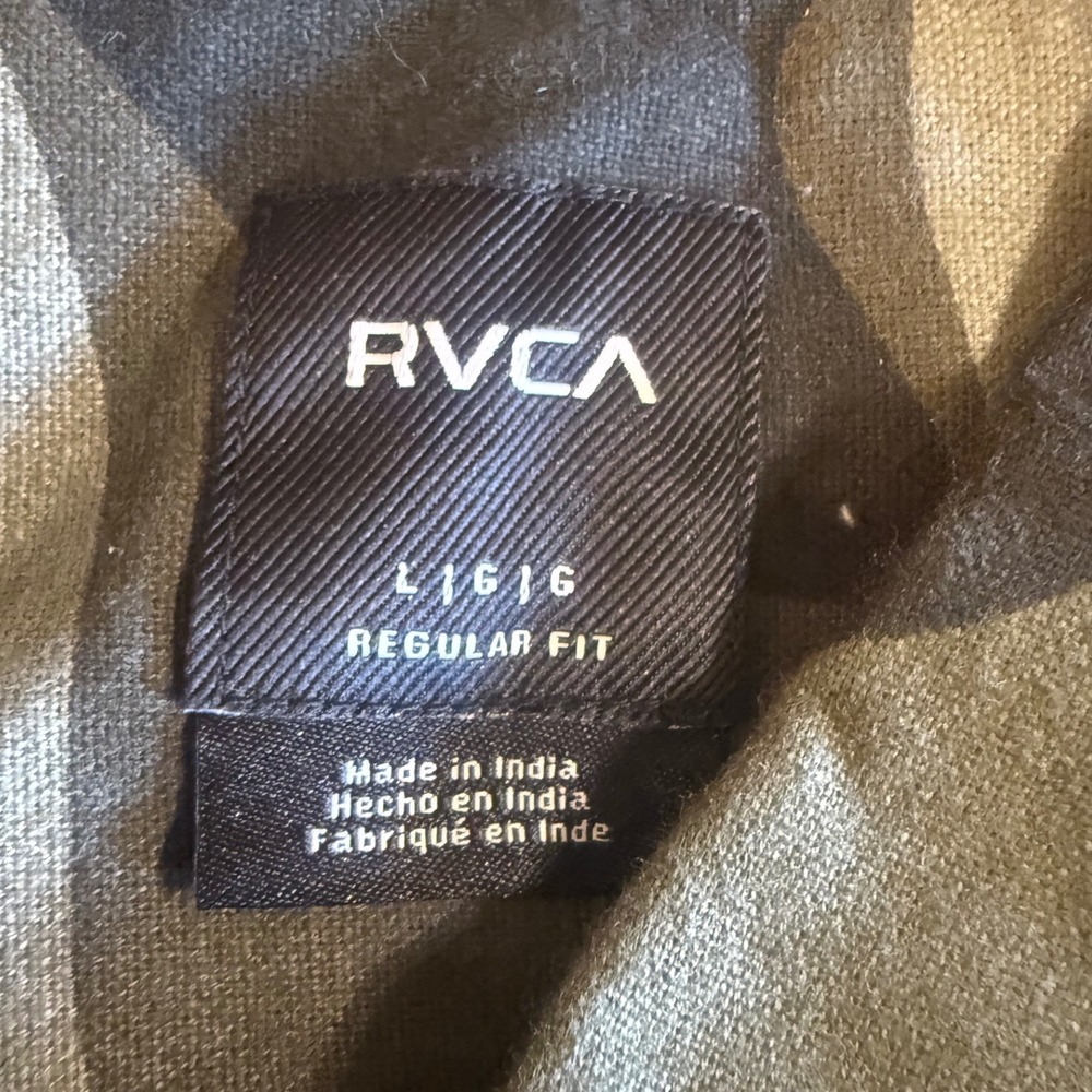RVCA Mens Camo Button Down Shirt Regular Fit Long Sleeve Cotton Green Large - Picture 3 of 6